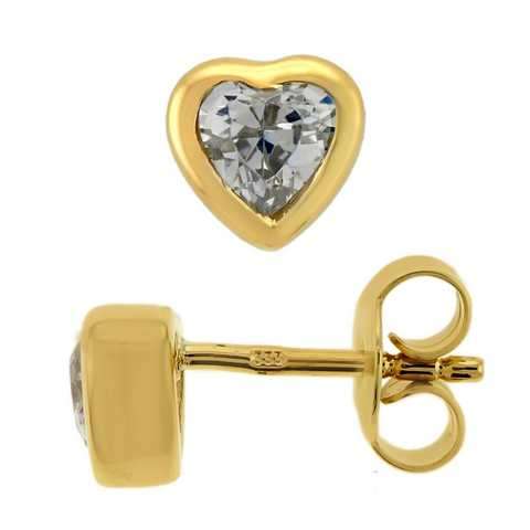 Ohrstecker Zirkonia Herzen in Zargenfassung facettiert Gelbgold 333